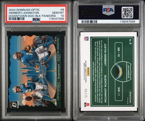 Justin Herbert / Quentin Johnston /25 Downtown Black Pandora PSA 10 2024 Optic - Picture 3 of 3