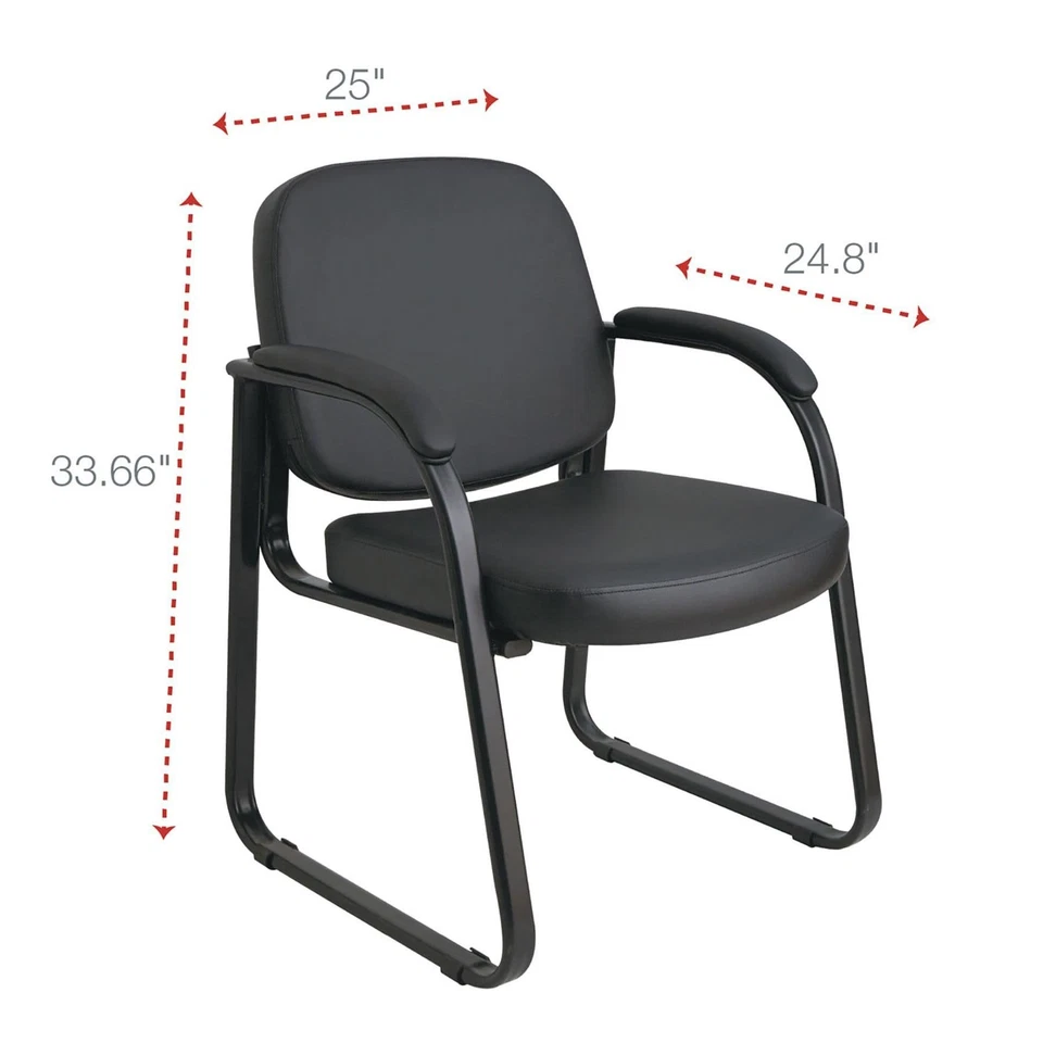 Silla de recepción de invitados de oficina negra reposabrazos acolchados sala de espera base de trineo de acero Foto 2 de 4