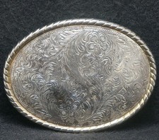 XC13137 VINTAGE 1970s FLORAL NATURE ARTWORK UNISEX SILVERTONE BELT BUCKLE