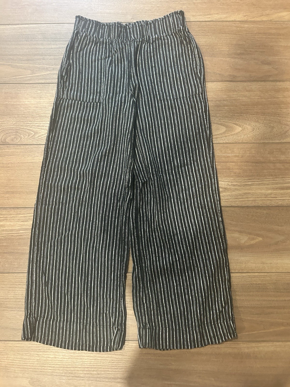 Time And Tru Women's Pull-On Striped Linen Blend Straight Leg Pants XS Black