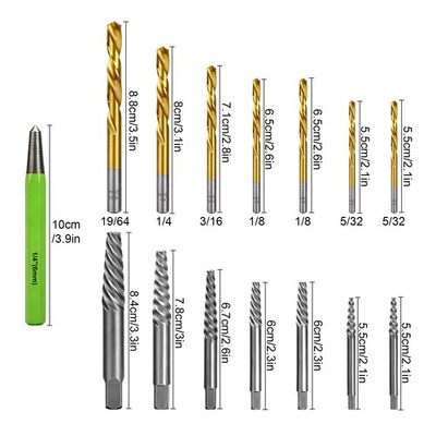 15x Screws Bolt Extractor Set W/ Reverse Drill Bit Ez Out Stripped Screw Nut Set