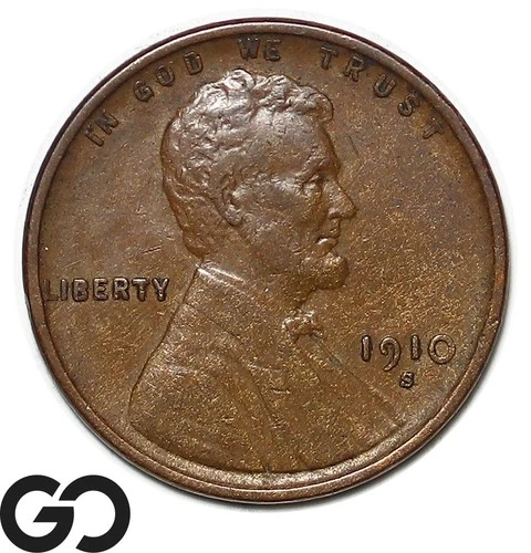 1910-S Lincoln Cent Wheat Penny, Choice XF++/AU Tougher Date