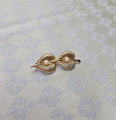 Elegante Vintage Brosche, Goldfarben mit Zierperlen, ca. 4,5 cm
