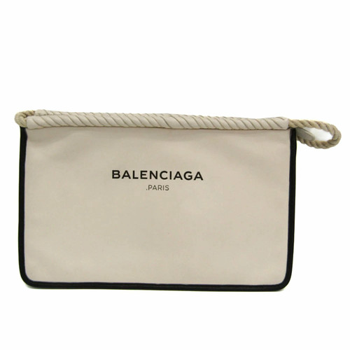 Balenciaga 427443 Men'S Women'S Leather Clutch Bag Black Off-White Used