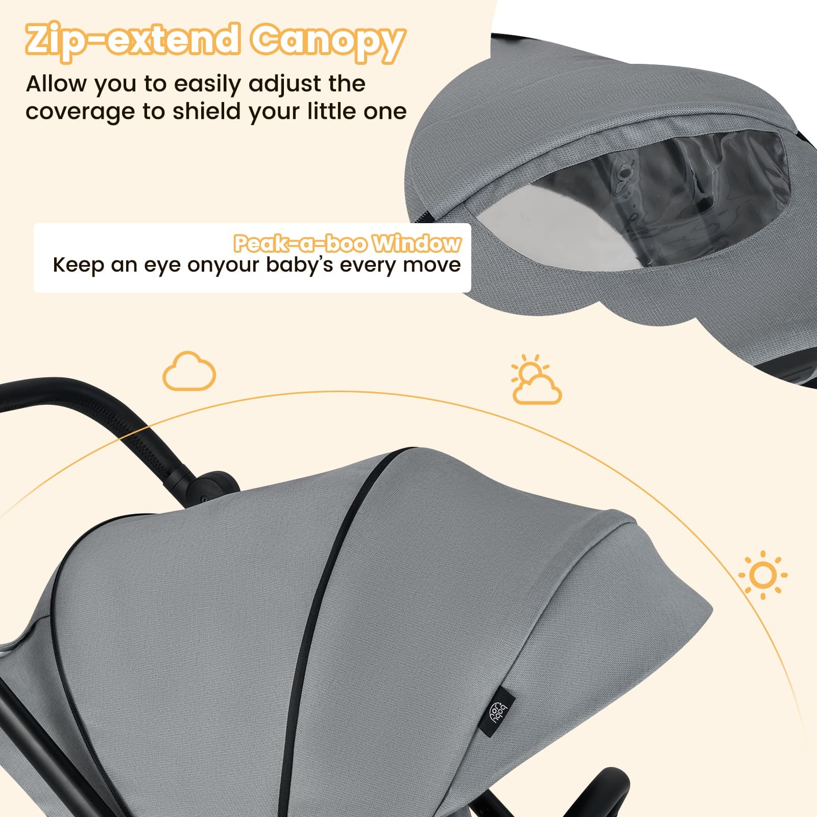 COSTWAY Baby Stroller Foldable Infant Pram Stroller with Reversible Seat-Gray - Image 4