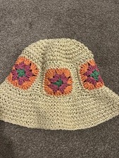 H M Girl's Crochet Floral Straw Sun Hat 7/12 8-11Y