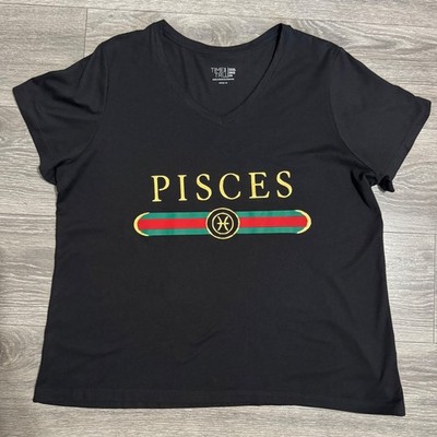 Pima Cotton Blend Time and Tru T-Shirt 3X Pisces Zodiac Graphic V-Neck Black