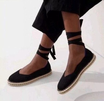Rothy's The Espadrille Flats Women's 9.5 Black Knit Lace-Up Ankle Tie 