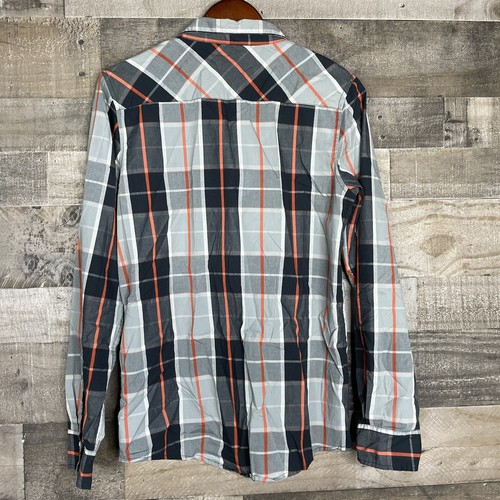 Tony Hawk Button Front Shirt Youth XL 18 20 Gray & Orange Plaid Long Sleeve - Picture 5 of 6