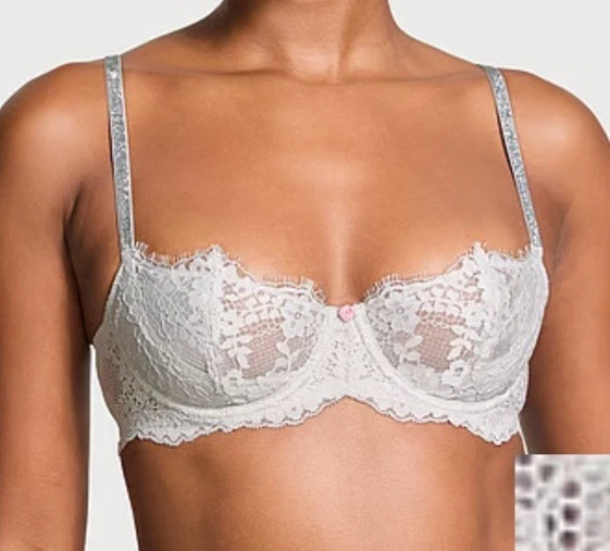 Victoria’s Secret DA Conjunto de Sujetador y Bragas Sin Forro Correa Brillante Gris Encaje 38DD/Md Nuevo con Etiquetas Foto 2 de 4