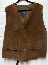 Vintage 100 Geniune Leather Size XL Brown Suede Vest by Harold Powell Pockets