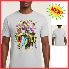 Image of Street Fighter II T-Shirt Men's XL Silver Graphic Tee Press Start Capcom Gaming