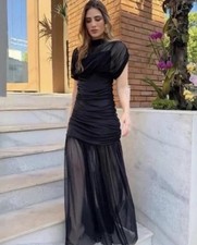 ZARA WOMAN FW25 BLACK COMBINED DRAPED MIDI DRESS SIZE S 3067/261/800