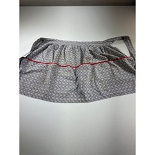 Vintage Grey Calico Floral Half Apron Red Piping Pocket Cottagecore Farmhouse