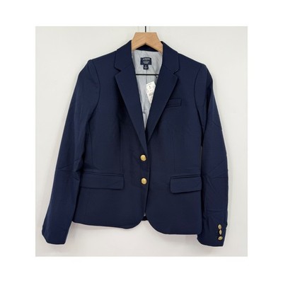 J Crew Blazer Womens 6 Navy Blue Gold Buttons Schoolboy Wool Blend NEW