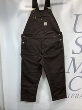 Mens Carhartt Relaxed Fit Brown Canvas Jeans Carpenters Bib Overalls Size 42X30