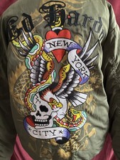 Ed Hardy Bomber Jacket Embroidered Tiger NYC Olive Green Men s Size S