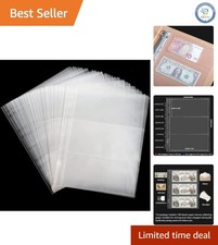 Transparent Currency Sleeves - 100 Sheets, 3 Pockets Per Page for Collectors