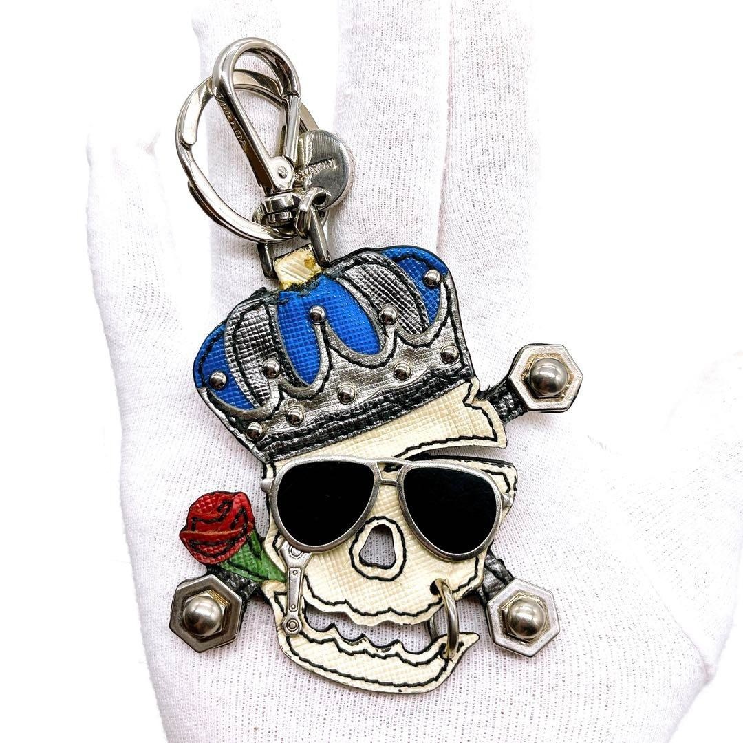 希少✨PRADA Skull Studs Logo Leather Charm Authentic Prada Skull Studs Logo Leather Charm good