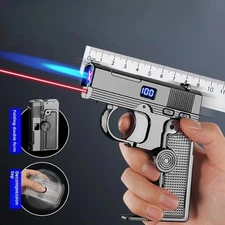 New Metal Gas Electric Dual-use Laser Lighter Windproof Multifunctional Folding