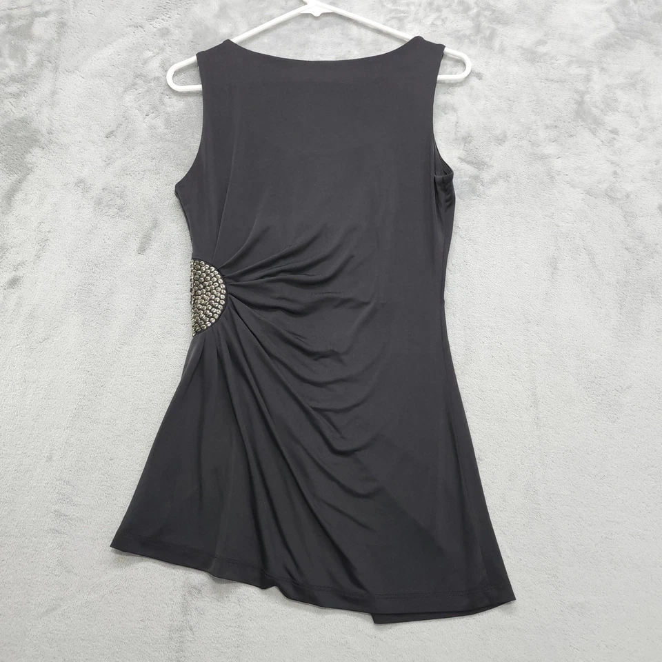 Vintage Y2K Le Chateau Top Womens XS Black Sleeveless Tank Sequins Draped Silky - Image 4 of 4