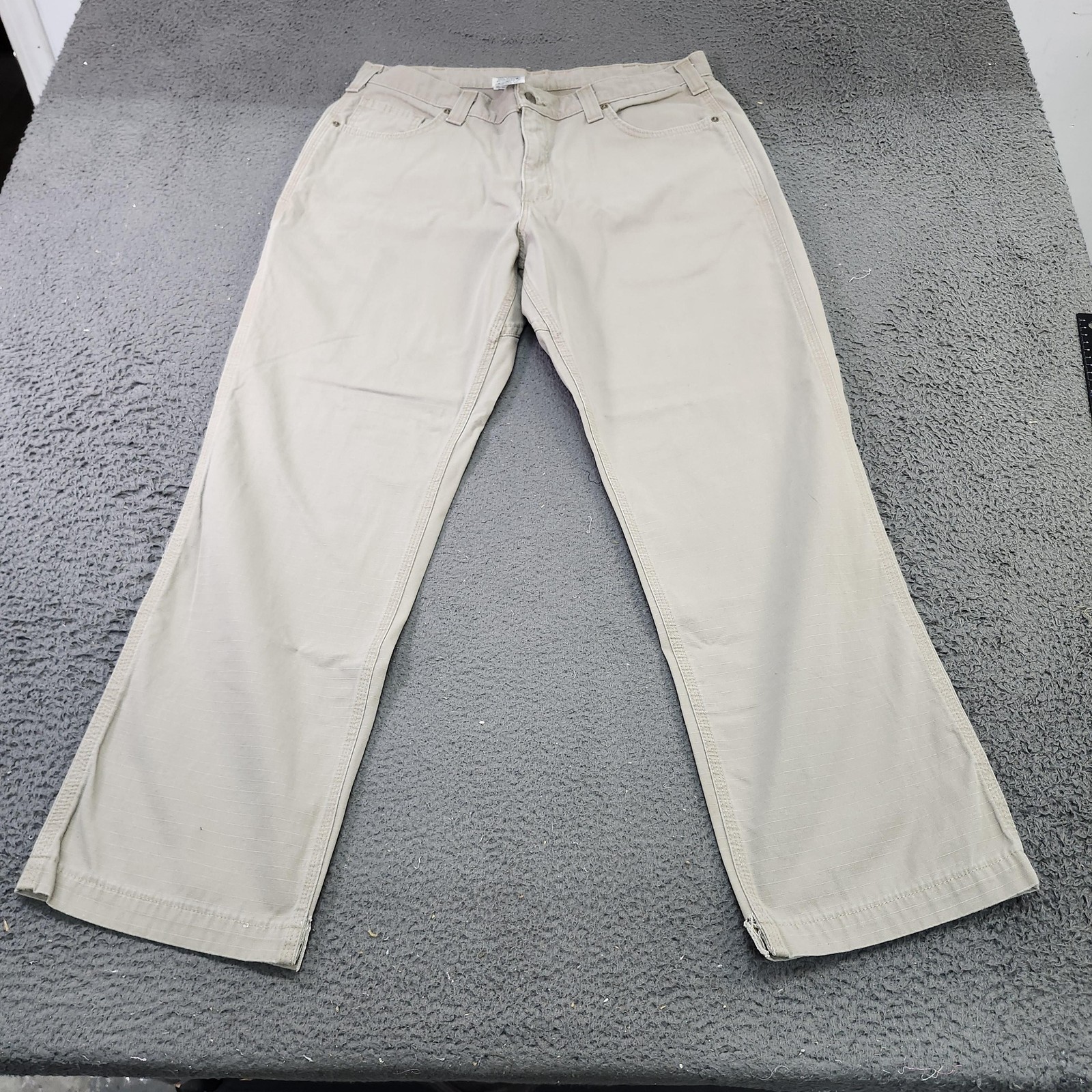 Carhartt Pants Mens 36x30 Beige Carpenter Canvas Workwear Utility Straight Leg