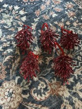 Glitter Red Metal Pinecone Christmas Ornaments . Set Of 5