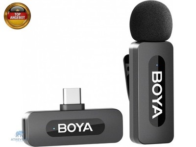 BOYA BY-V10 USB-C kabelloses Mikrofon, Mini-Ansteckmikrofon mit