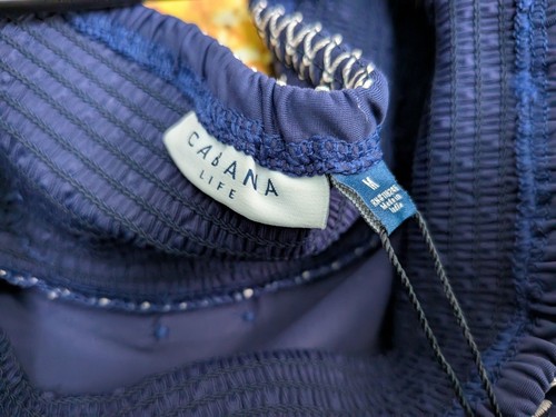 NEW Cabana Life Embroidered Dress Off The Shoulder Navy Blue Smocked M SPF 50 - Picture 11 of 14