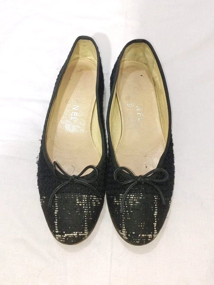 Zapatos de salón Chanel planos de lana negros talla, EU39.5, US8.5, Foto 2 de 4