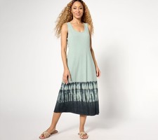 Anybody Women's Dress Sz XS Slub Knit Dip Dye Shibori Midi Green A644720