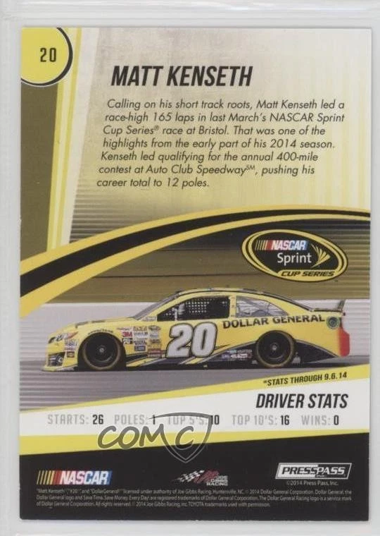 2015 Press Pass Cup Chase Gold /75 Matt Kenseth #20 HOF - Image 2 of 2