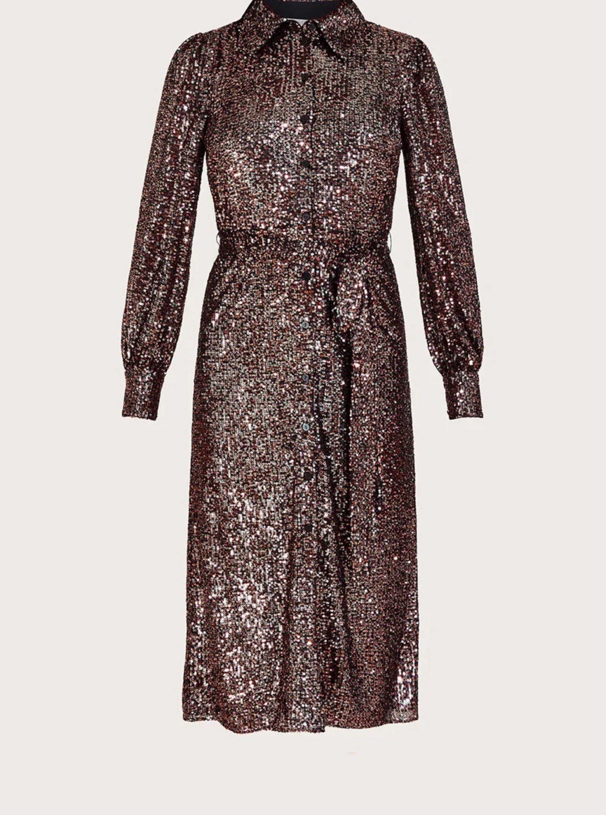 Dazzling Monsoon Chocolate Brown Sequined Dress Size L image 5