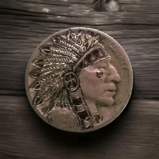 Hobo Nickel buffalo hand carved original J&M Tarantula as Chief Pontiac No date