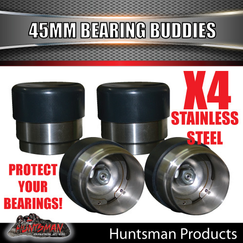 4X ALL STAINLESS STEEL 45mm TRAILER BEARING PROTECTORS. BUDDIES. boat