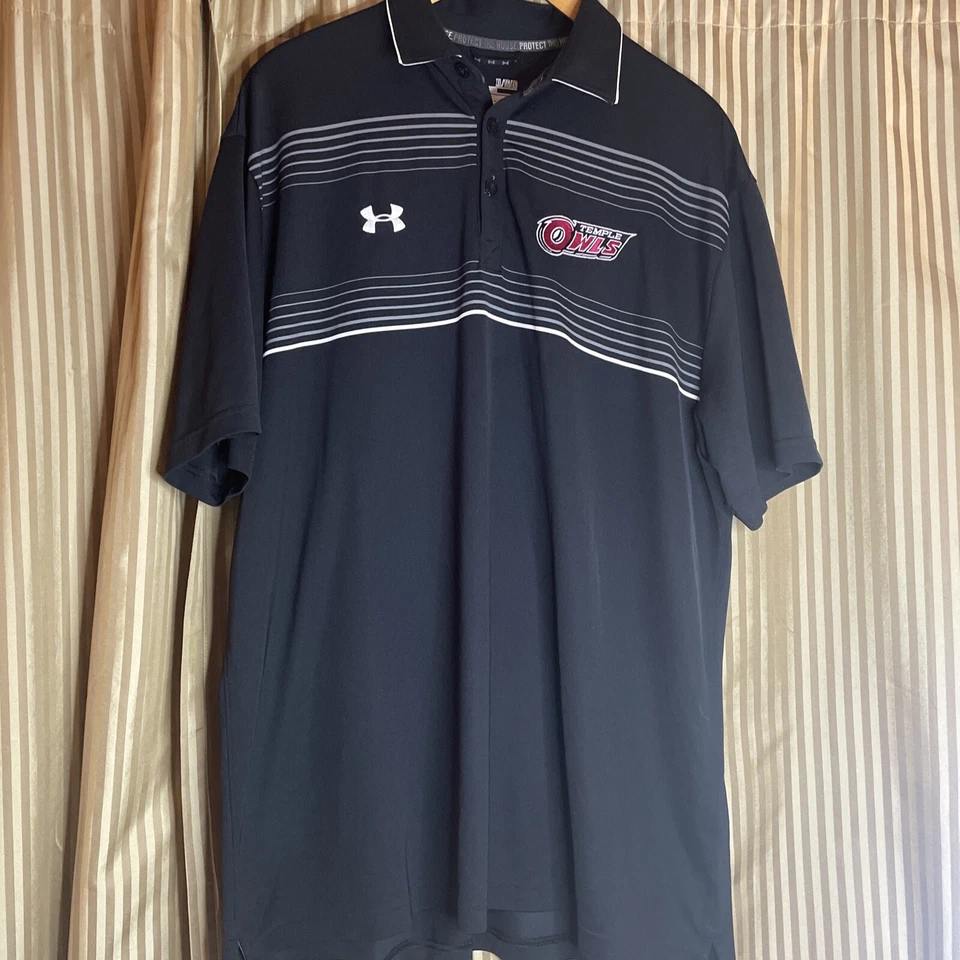 Under Armour Temple Owls Polo Mens XL Black Performance Short Sleeve Embroidered - Image 2 of 4