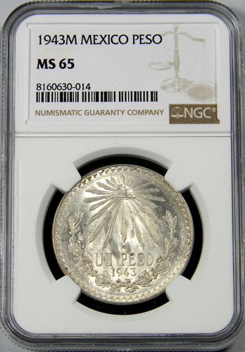 Mexico, 1943-M Silver Peso Coin NGC MS 65 (42-7) - 第 3/4 張圖片