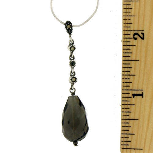 Smoky Topaz Marcasite Sterling Silver Pendant with 18" Snake Chain Vintage Style - Picture 2 of 2