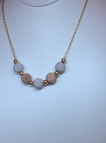 Collar de plata de ley chapado en oro de dos tonos con cuentas esmeriladas de diseñador italiano - Imagen 7 de 8