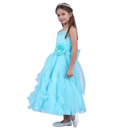 Kids Girls 3D Flower Tutu Princess Bridesmaid Wedding Long Dress Formal Gowns - Picture 3 of 75