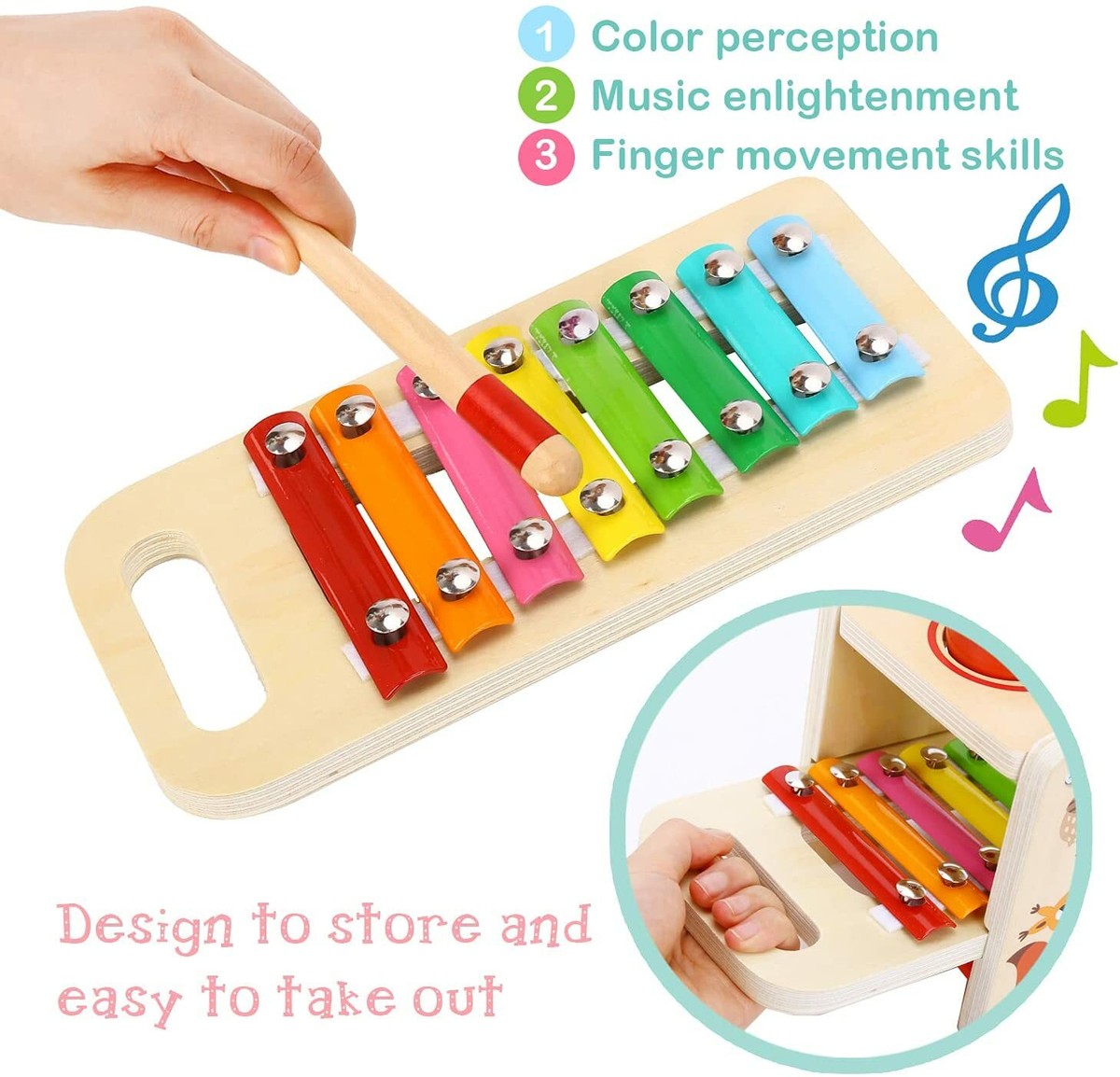 Pound Tap Bench Wooden Toy Toddlers Musical Hammering Toy with