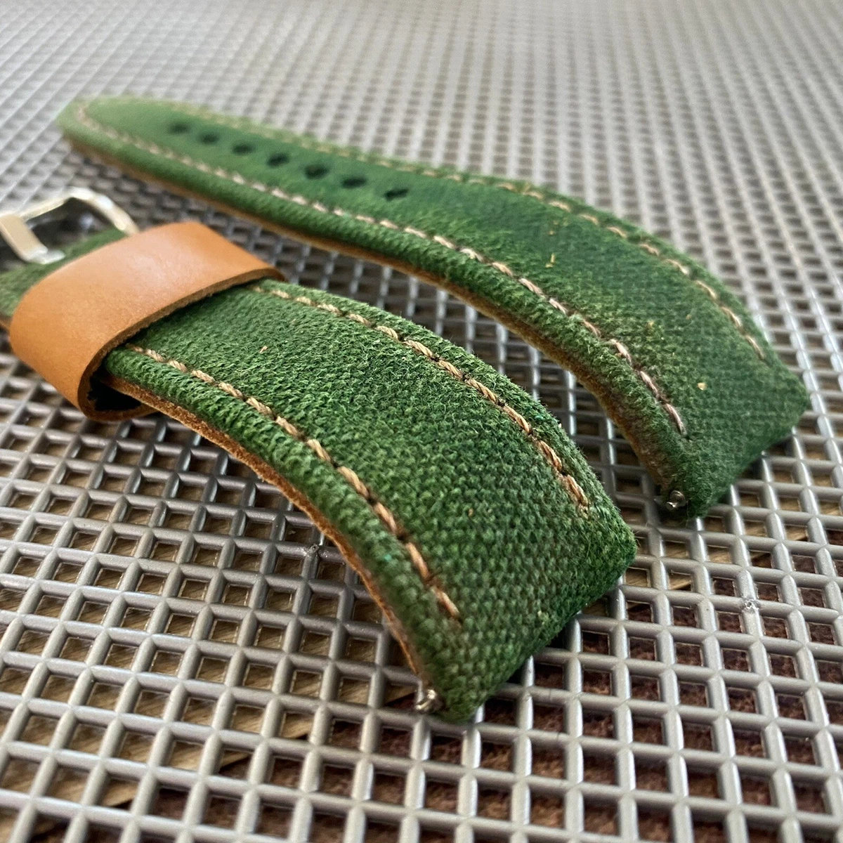 Fisker segment skyskraber 22mm GREEN Canvas/Leather NYLON watch band Strap ORANGE Stitch | eBay