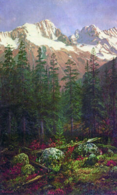 CANADIAN ROCKIES MOUNTAINS SNOW LANDSCAPE 1889 PAINTING ALBERT BIERSTADT REPRO