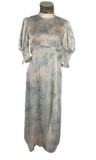 RIVER ISLAND DRESS 12 IVORY PINK Light Satin Maxi Long Open Back Boho Victorian