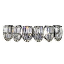 Real Solid 925 Sterling Silver Grillz Baguette Cz Bling Grills For Bottom Teeth