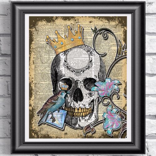 Impresiones de calaveras románticas góticas Diccionario vintage de imágenes de arte mural - Imagen 10 de 119
