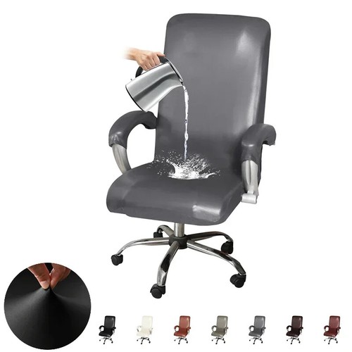 Funda de sillón de cuero PU color liso impermeable al aceite fundas para sillas de asiento de oficina - Imagen 1 de 16