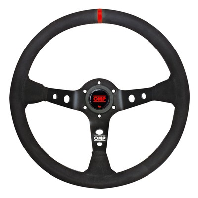 OMP Corsica Competition 350mm Dia Leather Steering Wheel - Black, Red Stitch