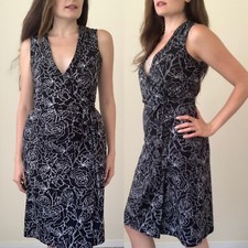 Ann Taylor Loft Black & White Wrap Dress Floral Print Knee Length Sz 4