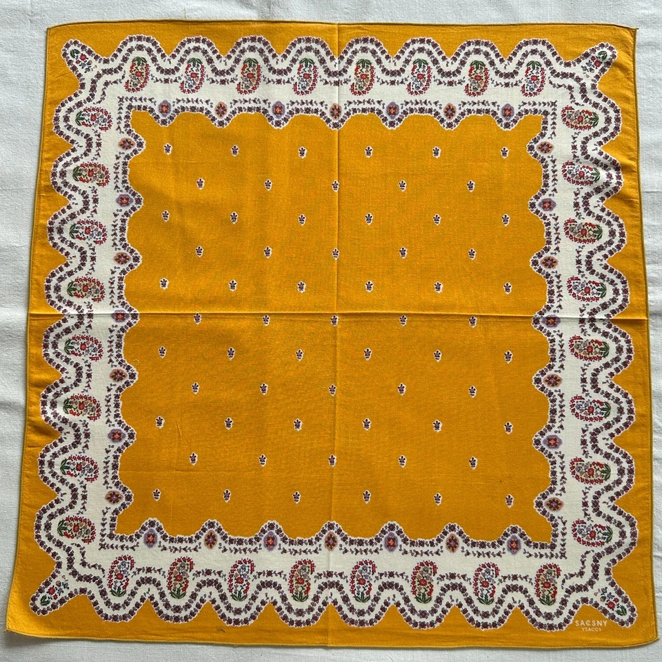 复古头巾黄色棉花花卉白色艺术手帕头巾 20 — 第 3/4 张图片